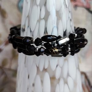 Magnetic 35" Length Hematite Tubes Black Plastic Long Oval Gold Splatter Beads